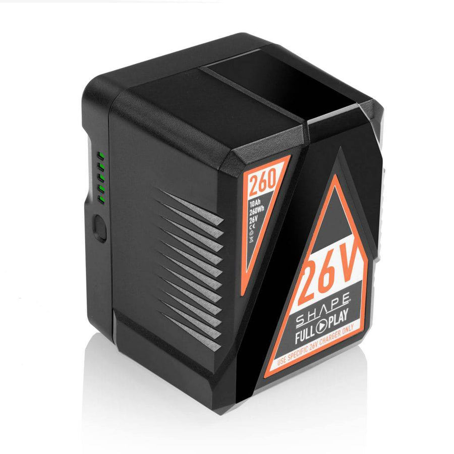 FULL PLAY 26 V 260 WH rechargeable lithium-ion V-mount battery for light and cine camera 01_SHAPE_Full_Play_Rechargeable_Battery_260_Wh_V-Mount