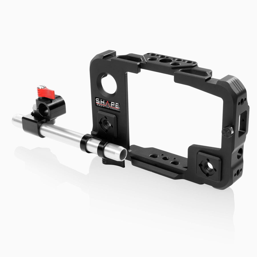 Atomos Shinobi monitor with 15 mm LWS swivel rod clamp 01_SHAPE_Monitor_Cage_with_Swivel_Rod_Clamp_for_Atomos_Shinobi