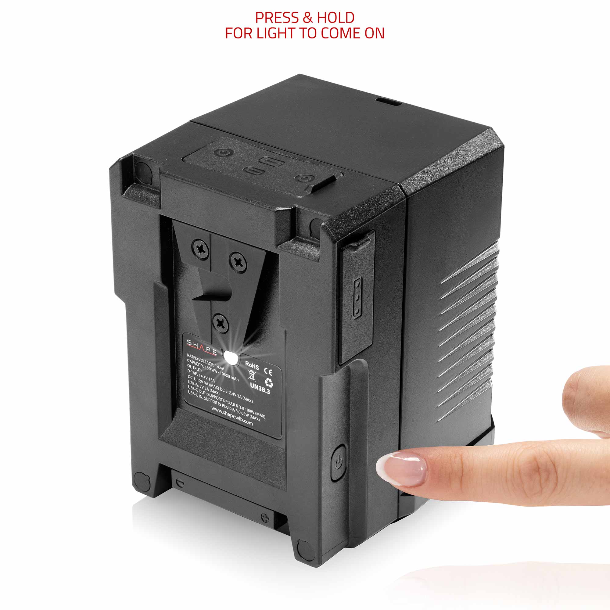 Mini 150 Wh V-Mount battery USB-C Input/Output 02_SHAPE_Mini_150_Wh_V-Mount_battery_USB-C_Input_Output