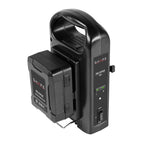 Two FULL PLAY 14.8 V 98 WH rechargeable lithium-ion V-mount batteries with FULL PLAY intelligent dual V-mount battery charger 10_SHAPE_Full_Play_Rechargeable_Batteries_98_Wh_V-Mount__2__with_SHAPE_Full_Play_Intelligent_Dual_Battery_Charger