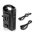 Two FULL PLAY 14.8 V 98 WH rechargeable lithium-ion V-mount batteries with FULL PLAY intelligent dual V-mount battery charger 11_SHAPE_Full_Play_Rechargeable_Batteries_98_Wh_V-Mount__2__with_SHAPE_Full_Play_Intelligent_Dual_Battery_Charger