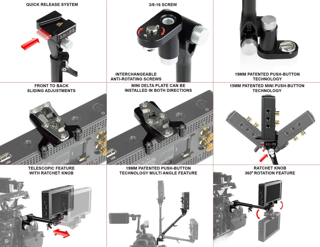 telescopic Push-Button magic arm with mini quick release 11_SHAPE_Telescopic_Push_Button_Magic_Arm_with_Mini_Quick_Release_Plate