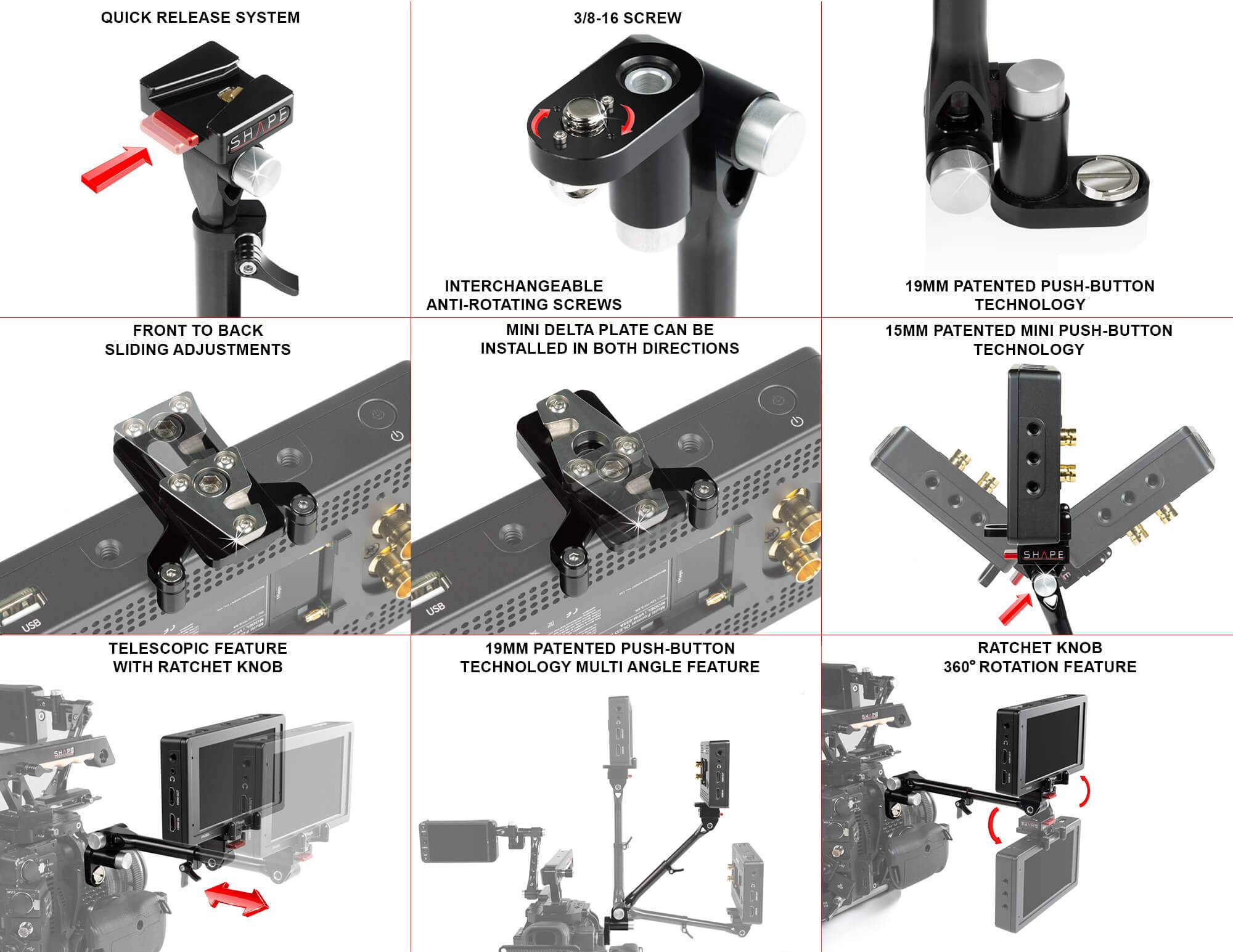 telescopic Push-Button magic arm with mini quick release 11_SHAPE_Telescopic_Push_Button_Magic_Arm_with_Mini_Quick_Release_Plate